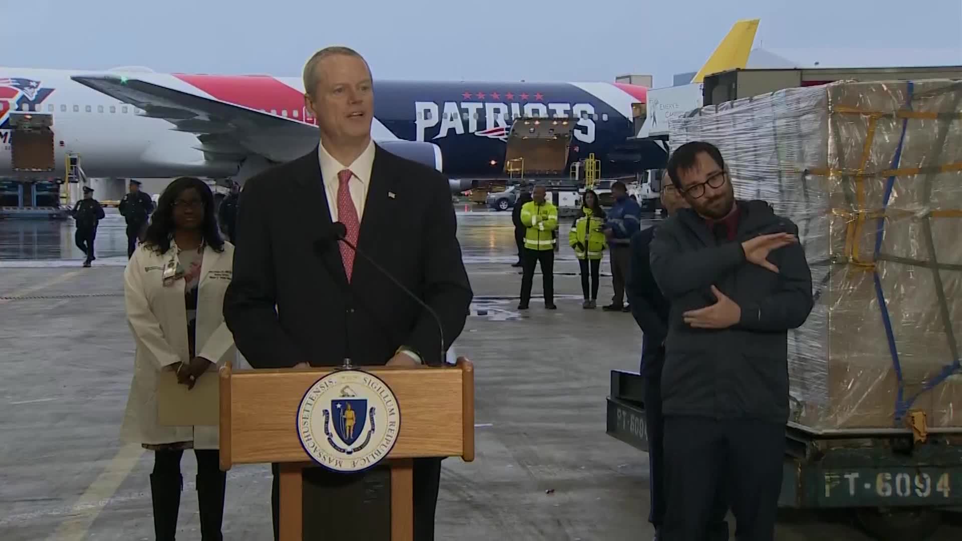 Patriots' Team Jet Bringing 1.2 Million Masks from China Arrives