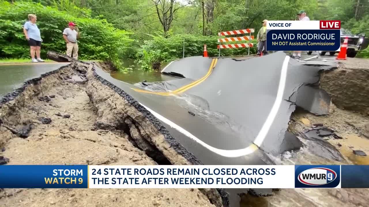 New Hampshire state road closures Roads washed out by floods