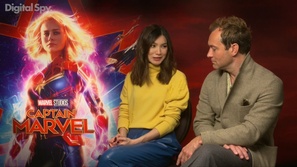 preview for Captain Marvel Jude Law and Gemma Chan interview