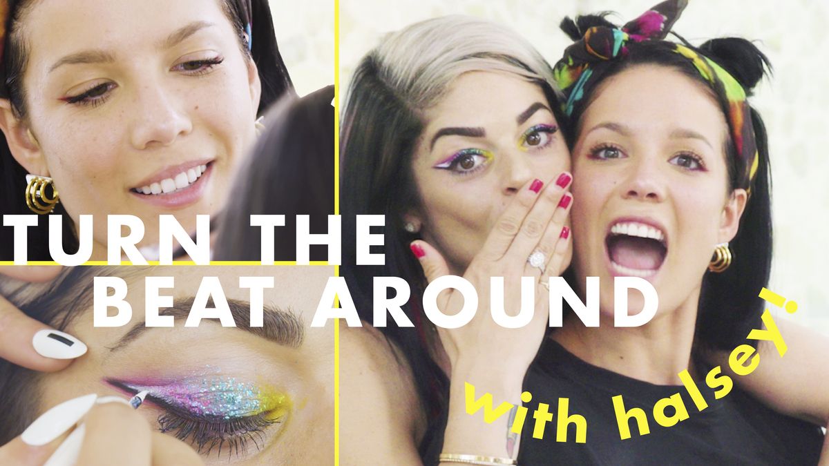 preview for Halsey Gives Her MUA the Craziest Rainbow Eye You've Ever Seen | Turn the Beat Around | Cosmopolitan