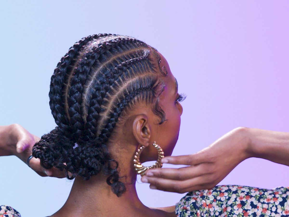How to Do Stitch Braids with a Curly Bun - Cosmos 'Braid Up' 2021