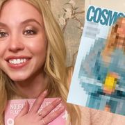 sydney sweeney next to blurred cover