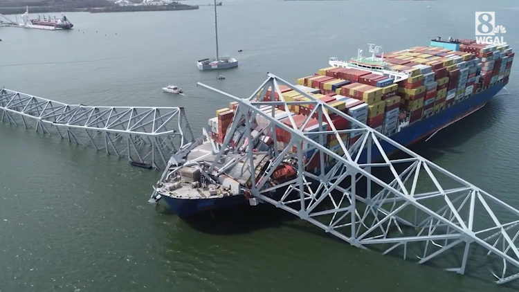 Drone video of Baltimore bridge collapse from NTSB