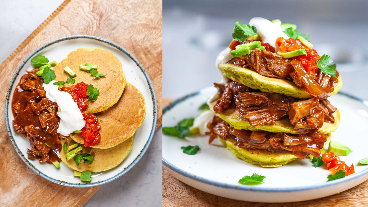 Video player poster image preview for BBQ Pulled pork With Sweet Corn Pancakes