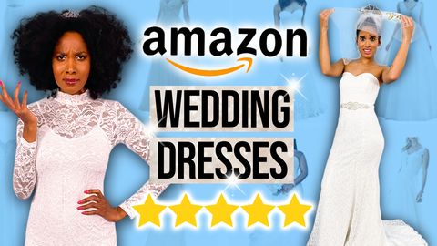 preview for Guessing 1 vs 5 Star Amazon WEDDING DRESSES?!