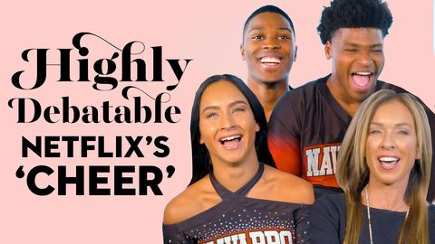 preview for The Cast Of Netflix's 'Cheer' Answers Impossible Questions | Highly Debatable | Good Housekeeping