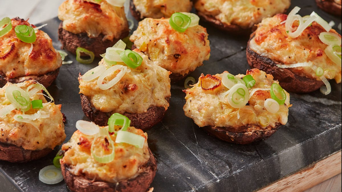 preview for Crab Artichoke Stuffed Mushrooms Are The Perfect Holiday App