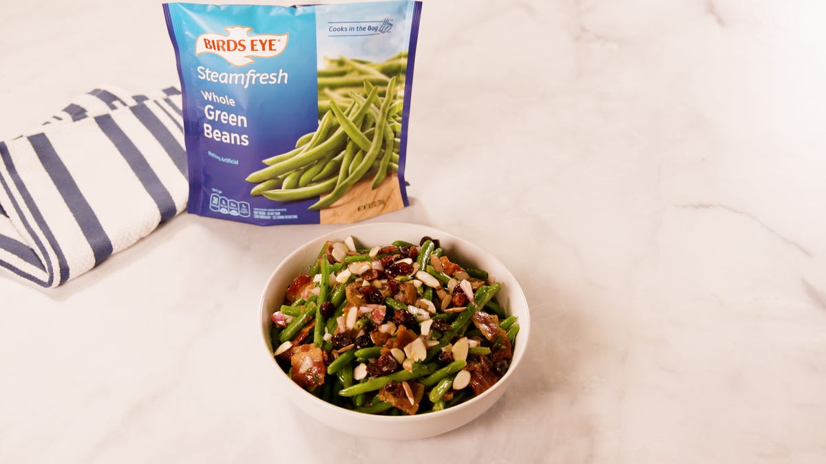 preview for Sheet Pan Maple-Bacon Green Beans | Delish + Birds Eye