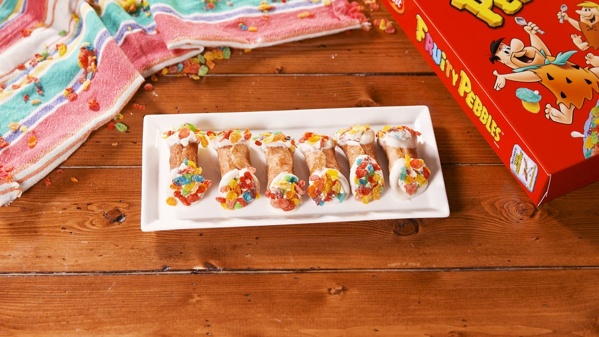 preview for This Fruity Pebbles Cannoli Is A Colorful Twist On Your Favorite Italian Pastry