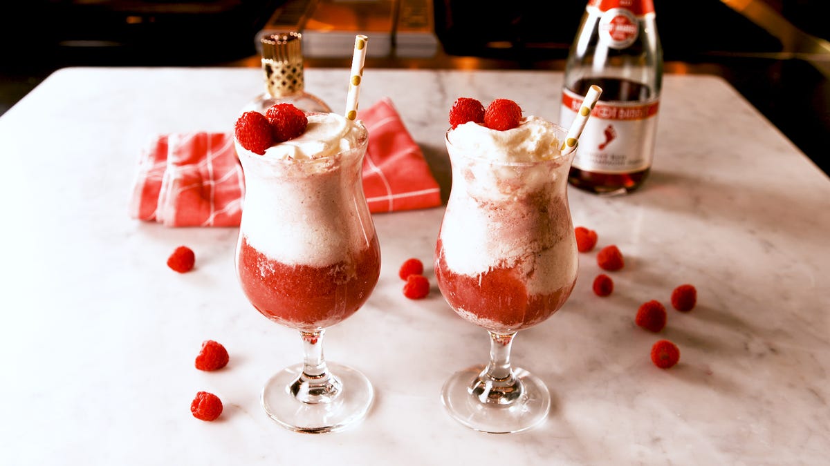 preview for Raspberry Float Mimosas Combines Your Favorite Drink And Dessert