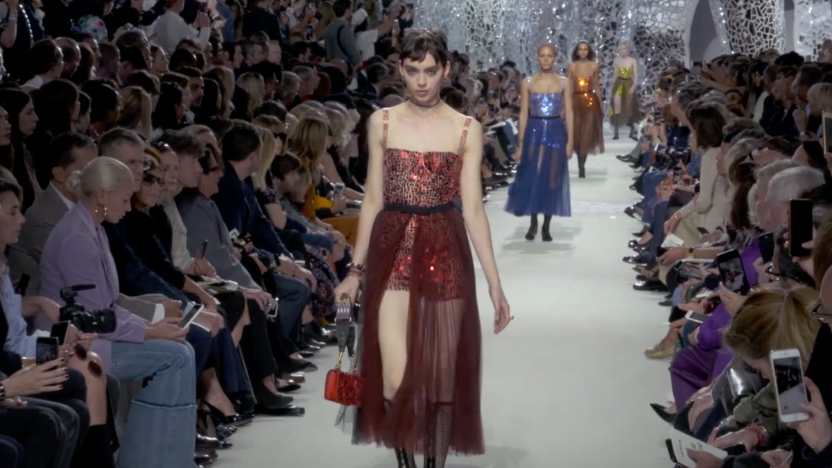 preview for Dior Debuts A Rainbow Of Sequined Dresses On The Runway