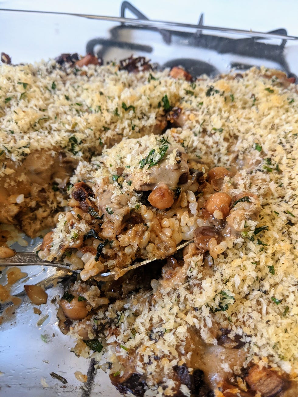 vegan eggplant casserole with chickpeas and rice