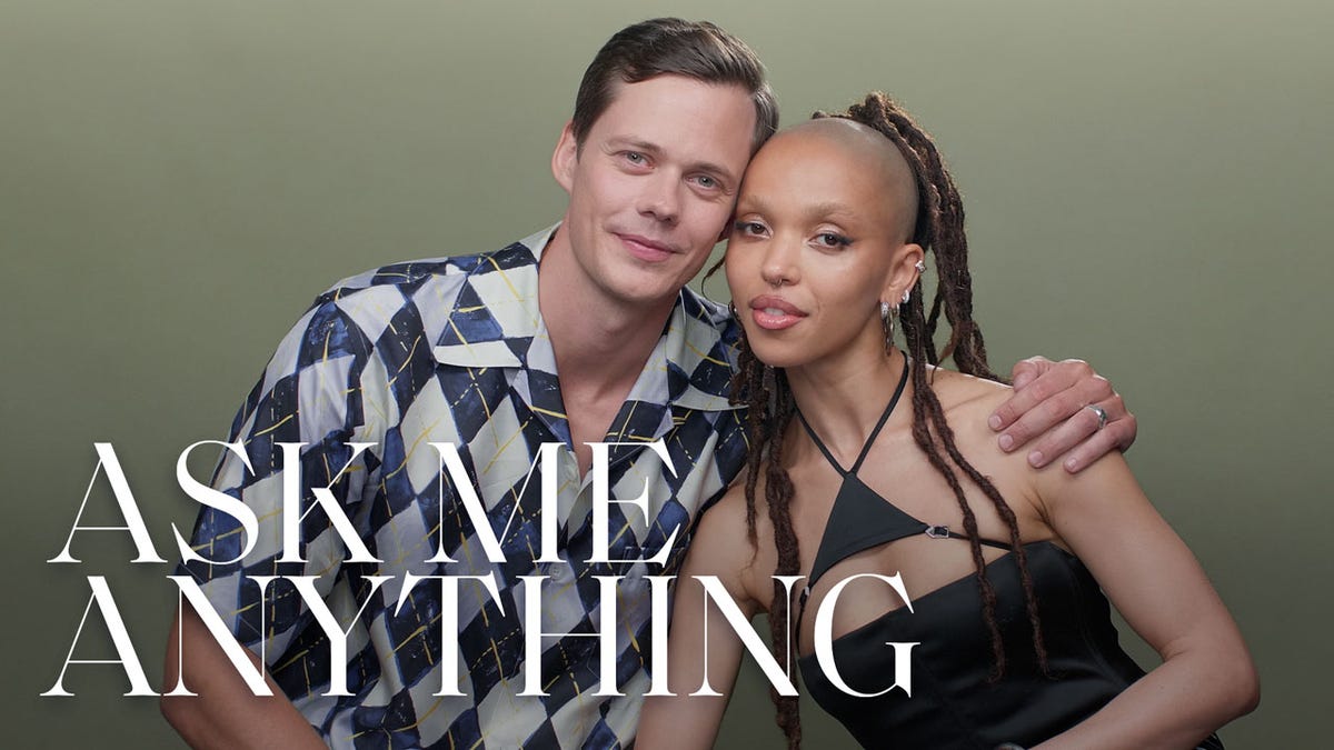 preview for FKA twigs & Bill Skarsgård Listened to a Lot of ABBA To Get into Character | Ask Me Anything | ELLE