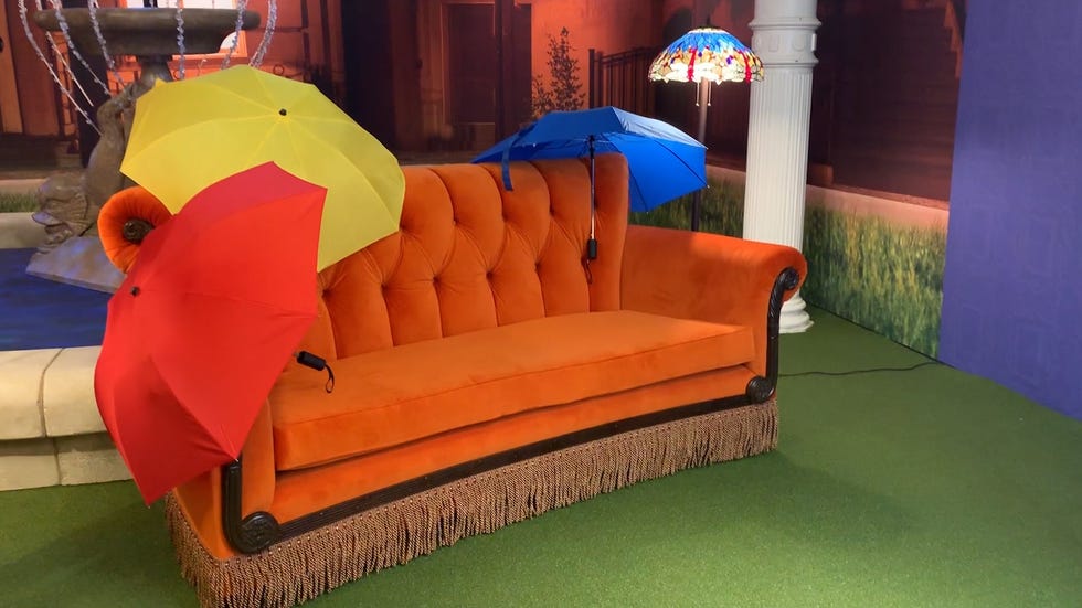 Couch, Furniture, Orange, studio couch, Loveseat, Room, Chair, Sofa bed, Outdoor play equipment, Inflatable, 
