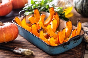 roasted pumpkin hokkaido in olive oil salt pepper and celery herbs