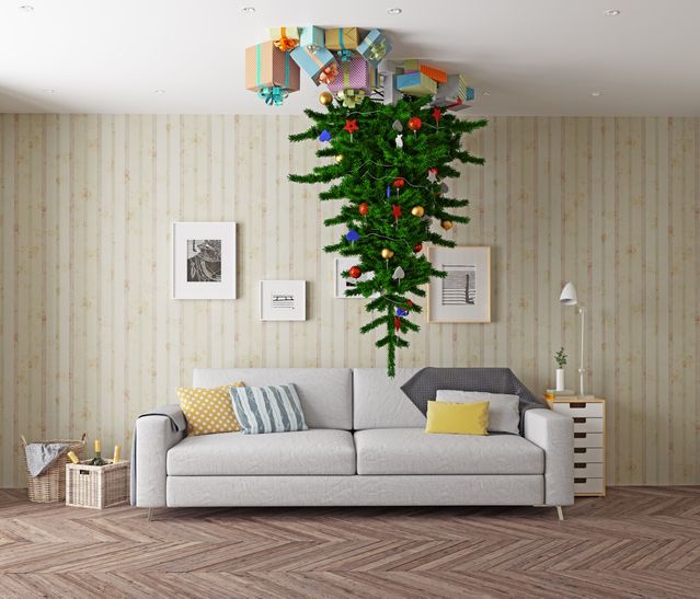 Christmas tree hanging on sale from the ceiling