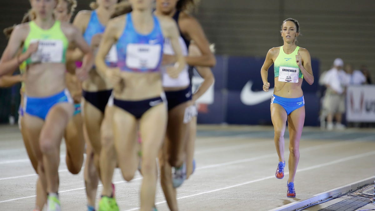 file in this may 8, 2017, file photo, gabriele grunewald trains at macalester college in st paul, minn two years ago, gabriele "gabe" grunewald ran the 1,500 meters at the us championships in between rounds of cancer treatment grunewald lost her fi