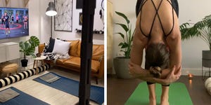 Dormitorio Y Gimnasio Y Mujer Hacer Ejercicio O Yoga En Su Casa O Casa Para  Deportes De Salud Y Bienestar. Calma Foto de archivo - Imagen de relajante,  salud: 280490600