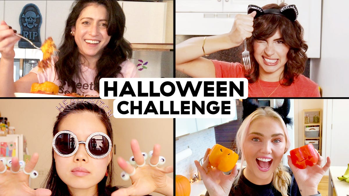 preview for Zoom Call Cooking Challenge: Amateurs Try To Make Jack-O'-Lantern Stuffed Peppers