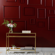Red, Wall, Room, Wallpaper, Furniture, Interior design, Chair, Design, Floor, Material property, 