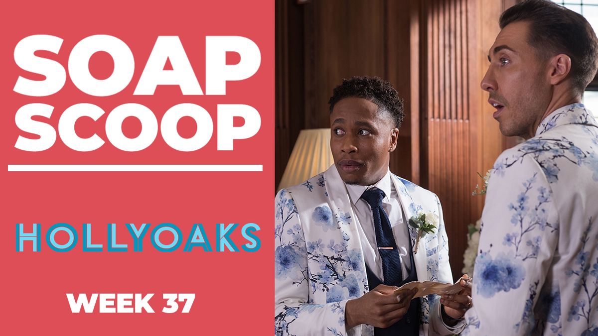preview for Hollyoaks Soap Scoop! Mitchell and Scott's wedding day drama