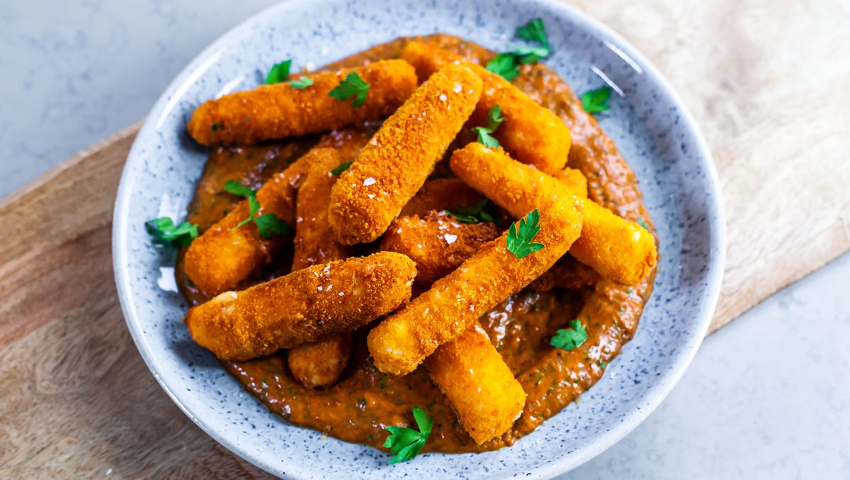 Video player poster image preview for Halloumi Fries With Burnt Red Pepper Mayo