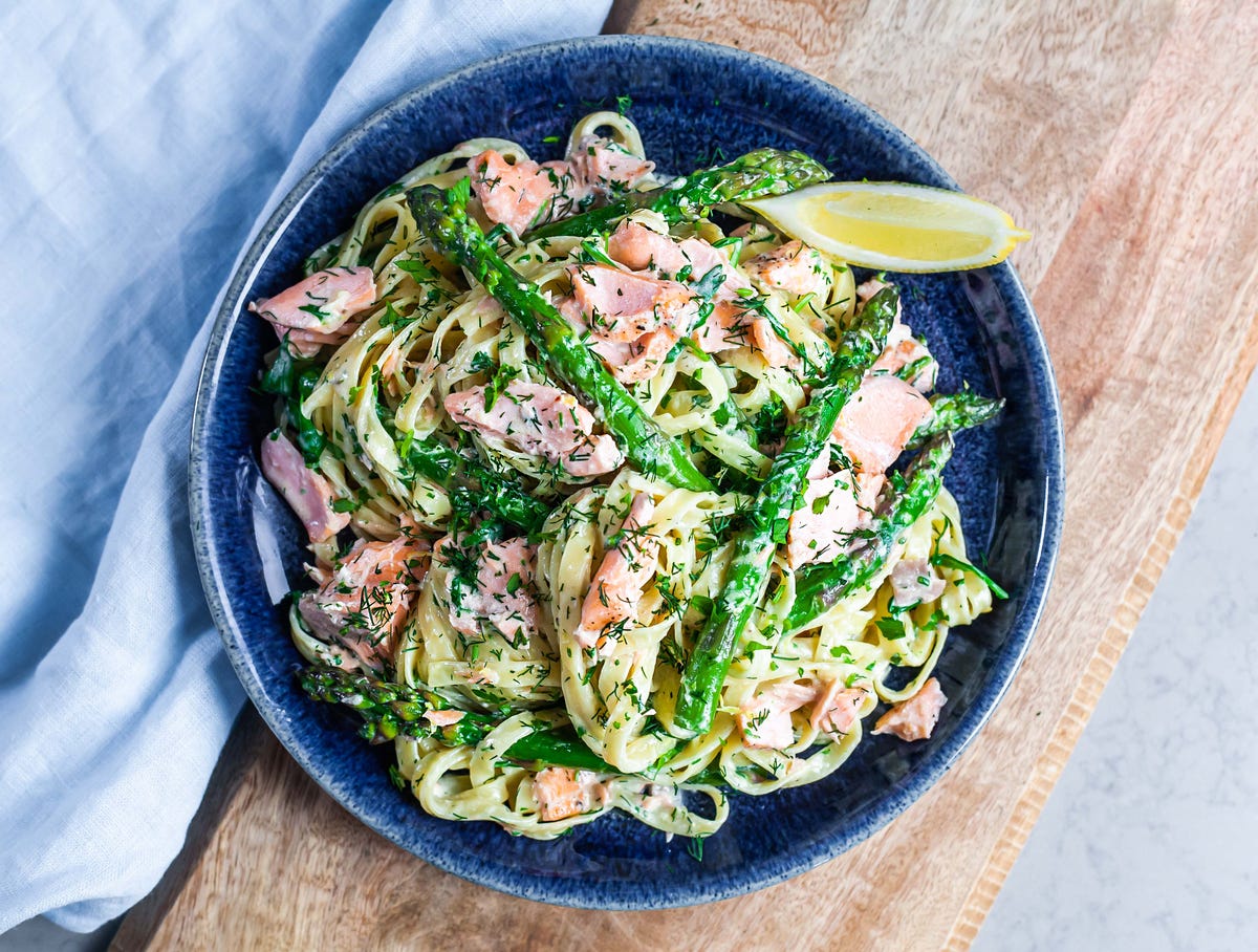 preview for Tequila Tagliatelle with Salmon, Asparagus & Rocket