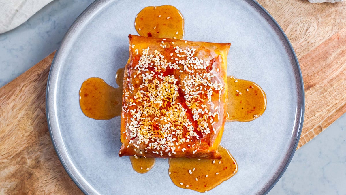 Video player poster image preview for Harissa Honey Filo Wrapped Feta