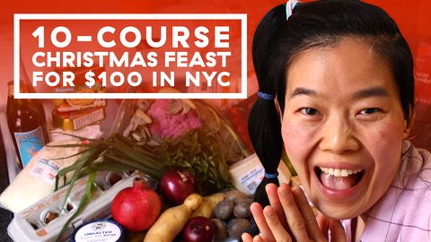 preview for I Made A 10-Course Christmas Feast For 4 People On A $100 Budget | Delish