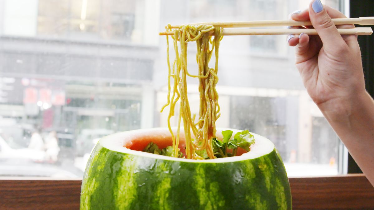 preview for This Watermelon Bowl Is Stuffed To The Brim With...Noodles!