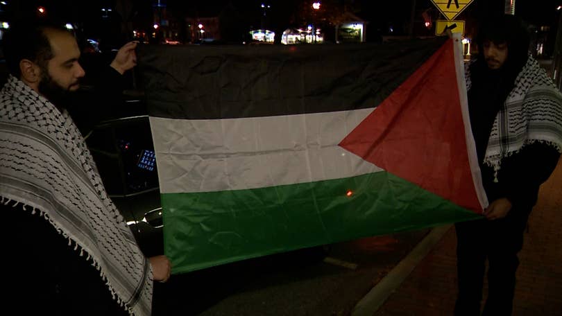 Palestinian flag raised outside Worcester City Hall - CBS Boston