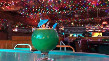 Drink, Alcoholic beverage, Distilled beverage, Cocktail, Hpnotiq, Blue hawaii, Liqueur, Blue lagoon, Glass, Drinkware, 