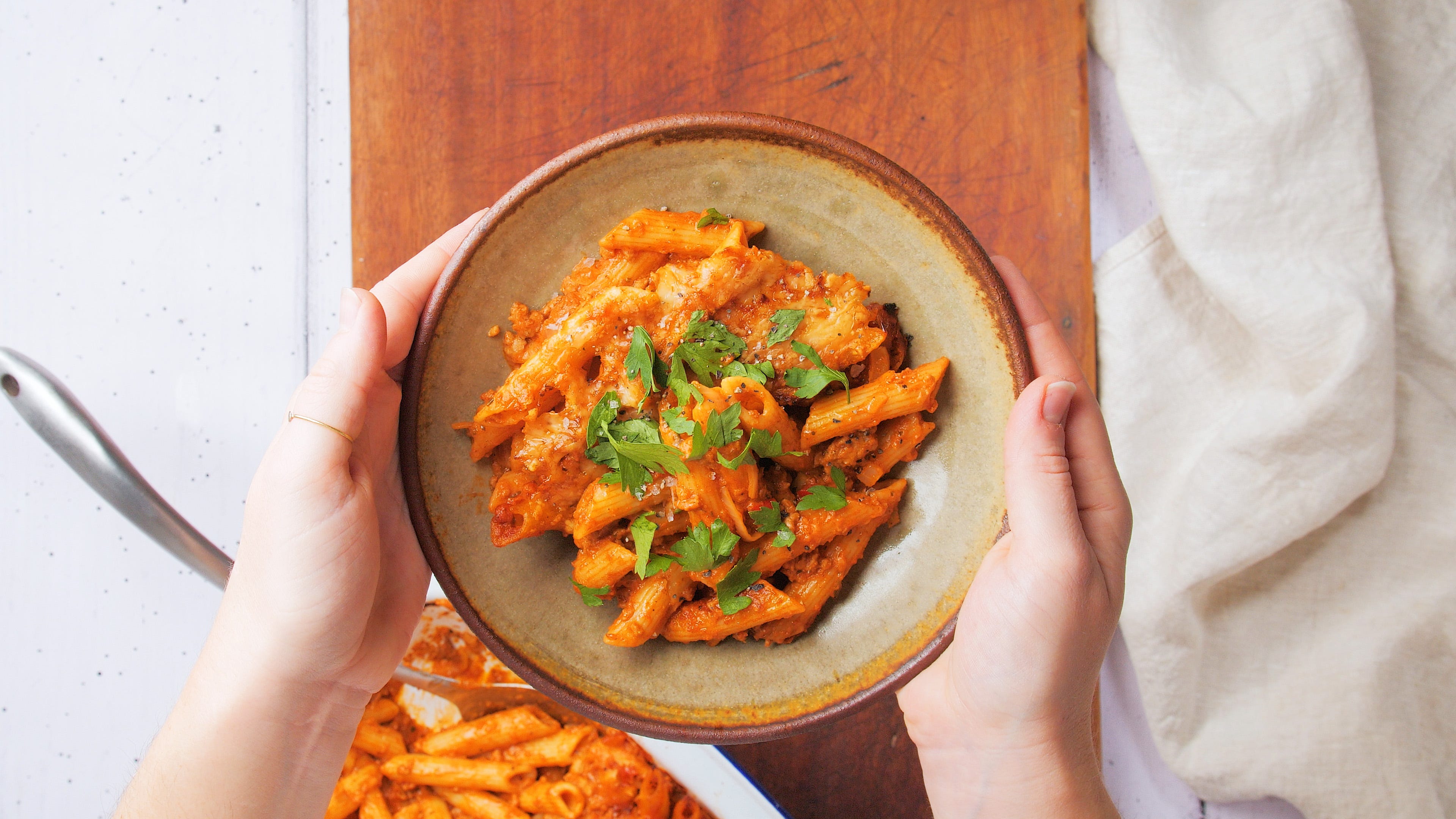 Tomato and Mascarpone Sausage Pasta Bake