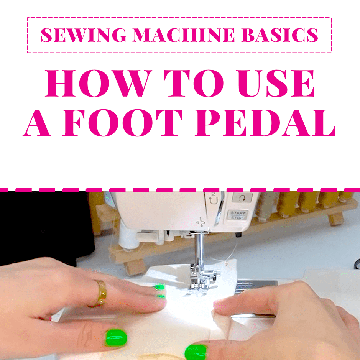 hands using a sewing machine and showing how to use a foot pedal