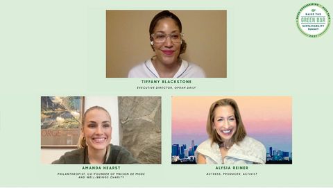 preview for Raise The Green Bar Sustainability Summit 2021 Fireside Chat with Tiffany Blackstone, Amanda Hearst, and Alysia Reiner