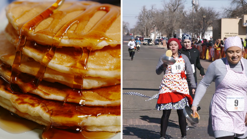 preview for Kansas's Pancake Race Is Just The Kind Of Joy We Need In The World