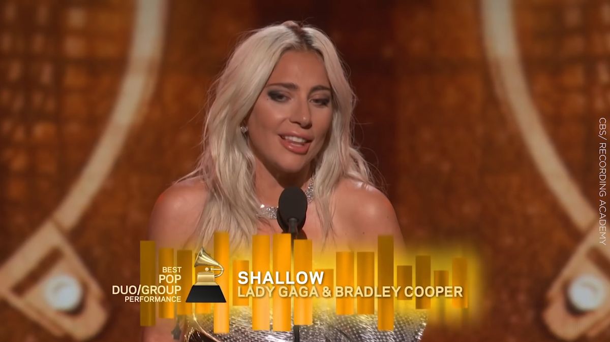 preview for Lady Gaga thanks Bradley Cooper in emotional Grammys speech