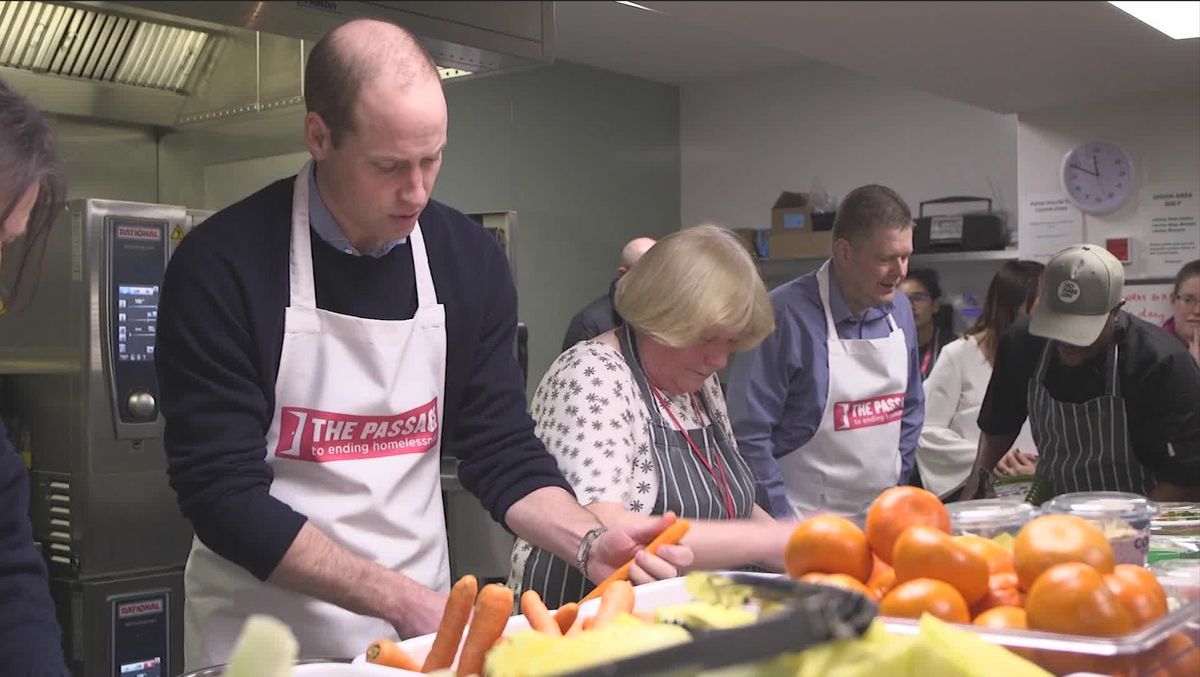 preview for Prince William serves food to the homeless during charity visit