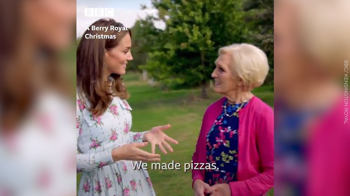 preview for Kate Middleton talks to Mary Berry about making pizzas