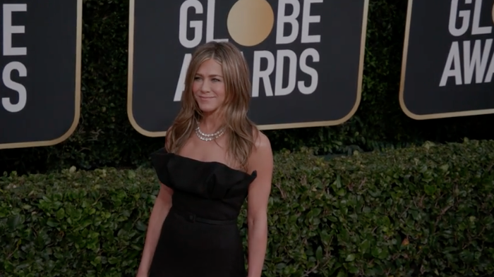 preview for Jennifer Aniston wearing Dior at the 2020 Golden Globes