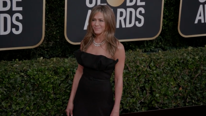 preview for Jennifer Aniston wearing Dior at the 2020 Golden Globes