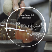 close up of glass blowing process with "house beautiful presents beautiful things" overlay