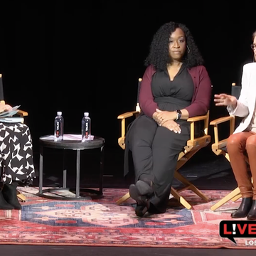 shonda rhimes, betsy beers, and katie lowes at live talks los angeles inside bridgerton book event