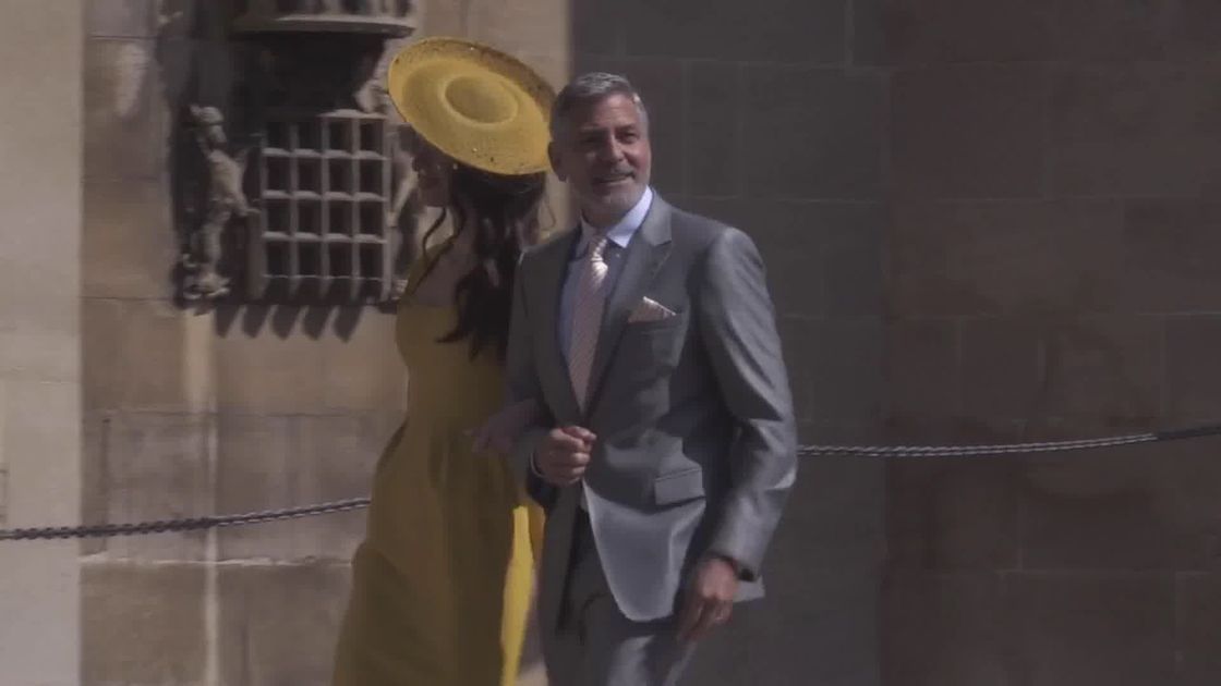 preview for Amal and George Clooney arrive at royal wedding