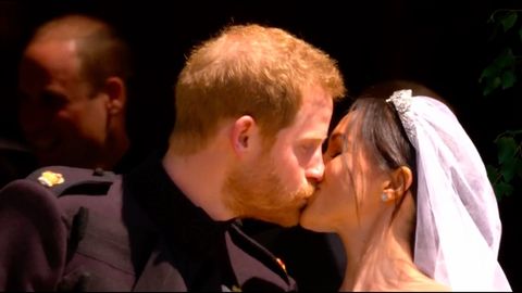 preview for Duke and Duchess of Sussex kiss as they leave St George’s chapel