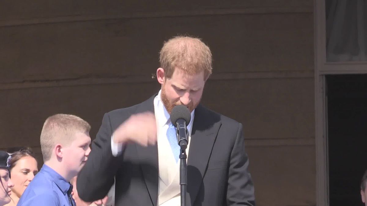 preview for Prince Harry stung by a bee as he makes speech at Prince Charles' birthday