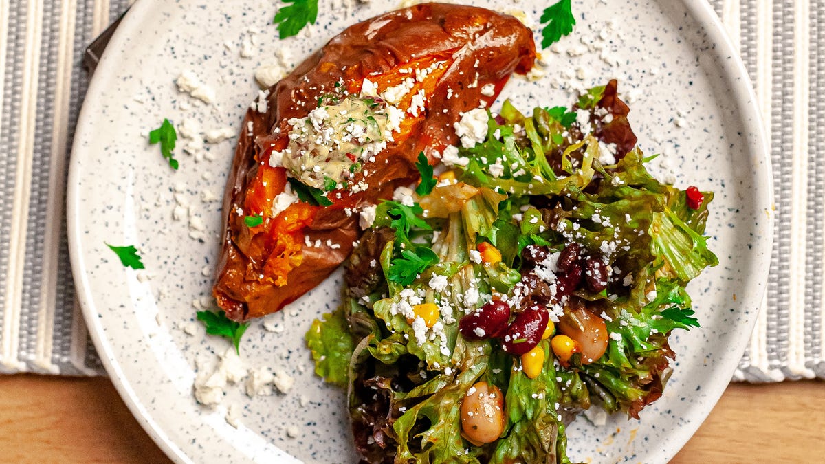 preview for Baked Sweet Potato With Chimichurri Butter and Feta
