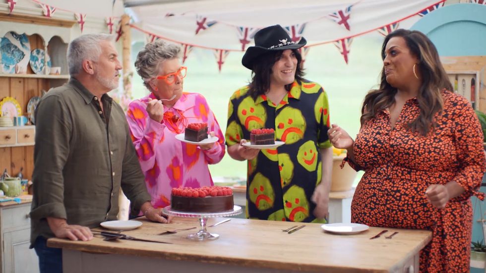 paul hollywood, prue leith, noel fielding and alison hammond, the great british bake-off