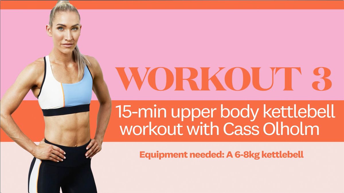 preview for 15-minute upper body AMRAP kettlebell workout with Cass Olholm