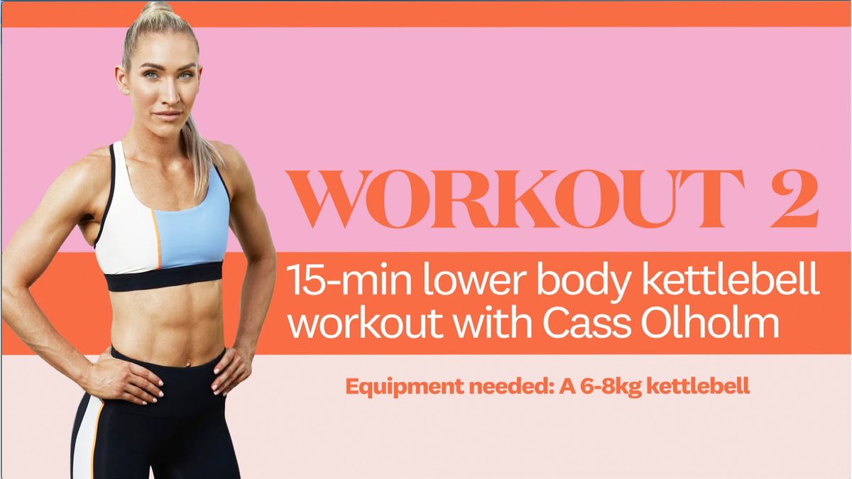 preview for 15-minute lower body AMRAP kettlebell workout with Cass Olholm